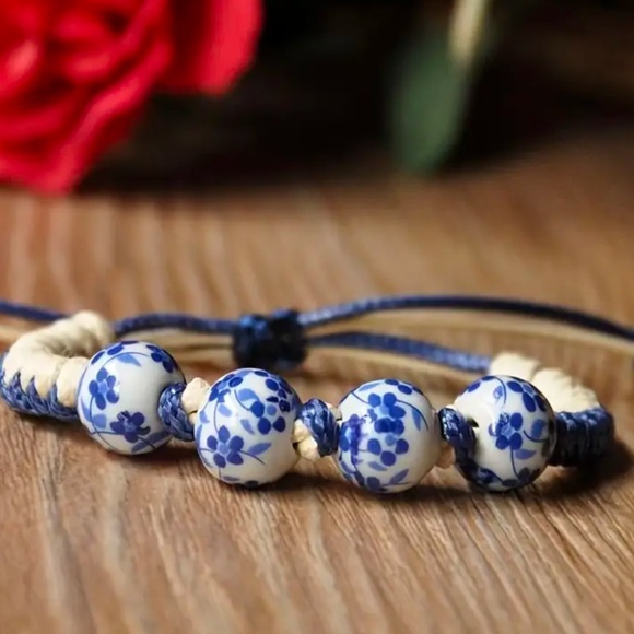 Ceramic Blue Adjustable Bracelet Bohemian - Picture 2 of 3